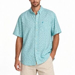 Ariat Mens XXL Turquoise White Geometric Medallion Cotton Short Sleeve Shirt